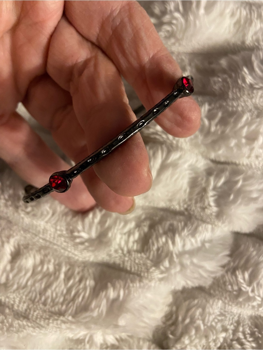 Gunmetal Red Crystal Open Cuff Bangle Bracelet Boho Gothic Vintage Inspired